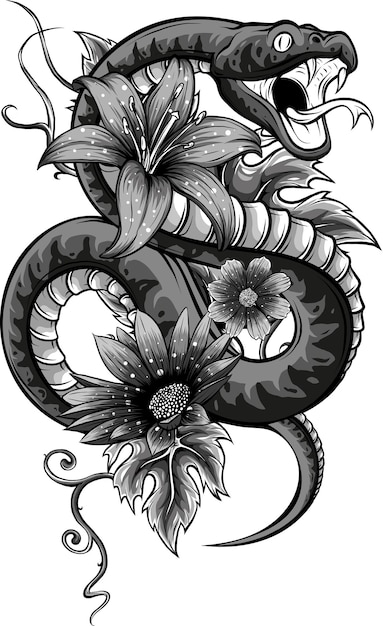 Photo illustration d'un serpent avec des fleurs et des feuilles