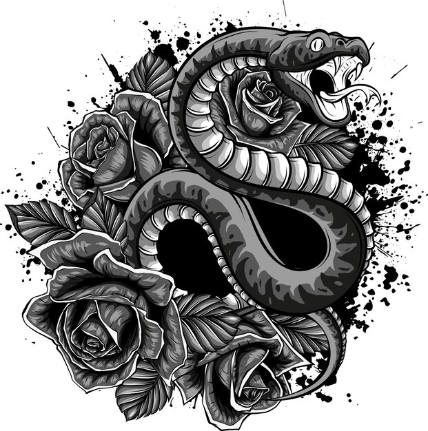 Photo illustration d'un serpent avec des roses et des feuilles