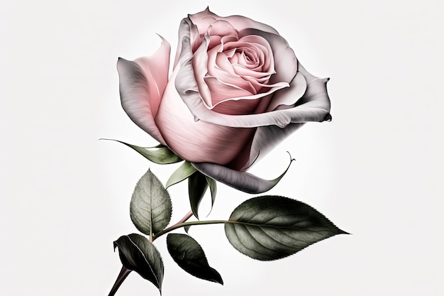 Illustration d'une seule rose rose sur fond blanc