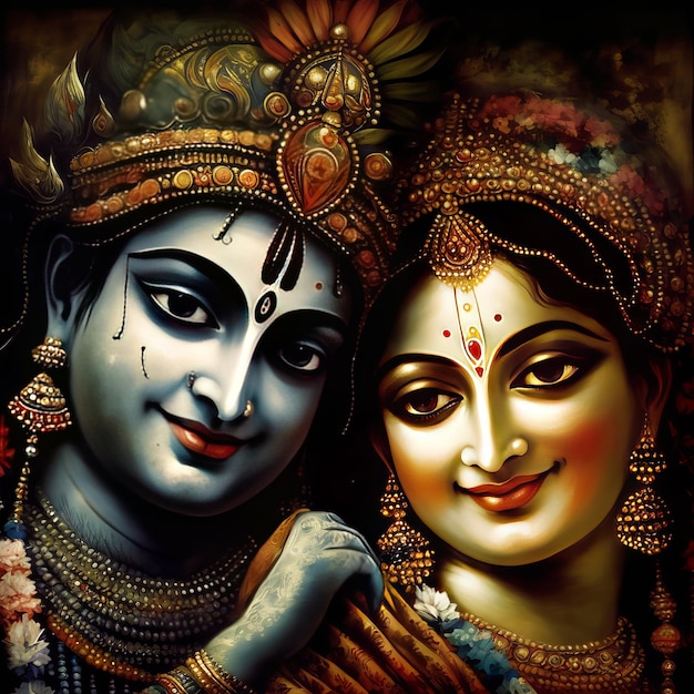 Illustration de Shree Krishna et Radha IA générative