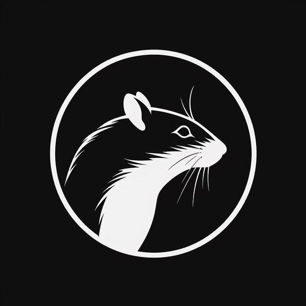 Photo illustration de silhouette de tête de logo ronde monochrome noir et blanc d'un rat