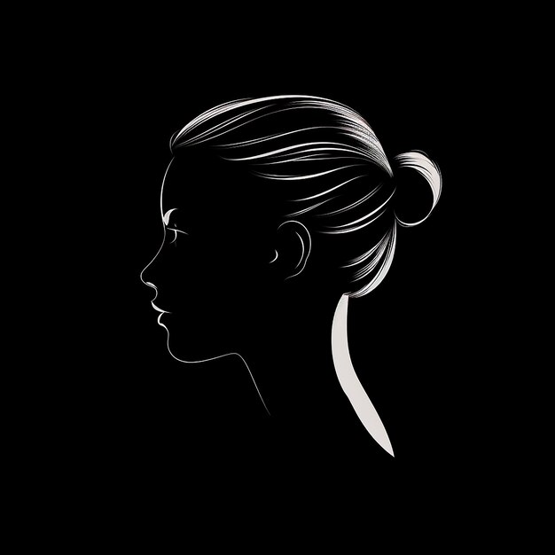 Illustration de silhouette de tête monochrome noir et blanc d'une fille