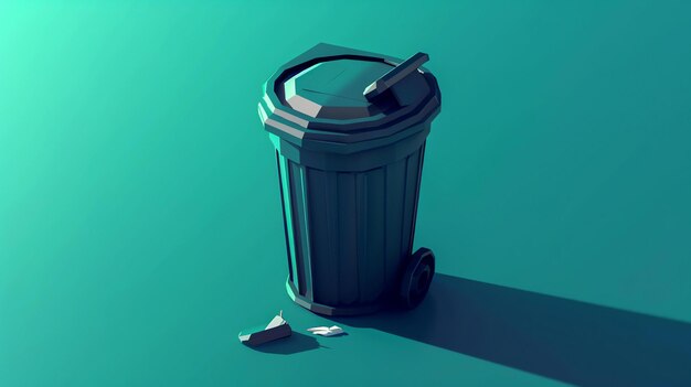 Photo une illustration simple d'une poubelle verte sur un fond vert la poubelle est au centre de l'image et est légèrement inclinée vers la droite