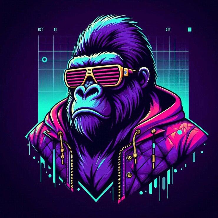Photo illustration de singe dessinée à la main dans le style nft illustration de gorille dessinée au vecteur dans le modèle nft