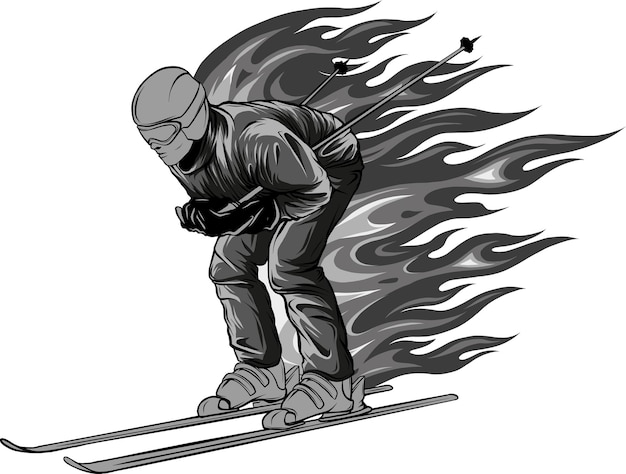 illustration d'un skieur avec des flammes