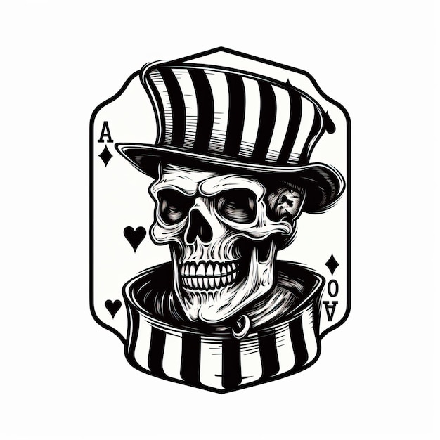 Photo illustration de skull poker dans un chapeau à rayures et une manche à fond blanc