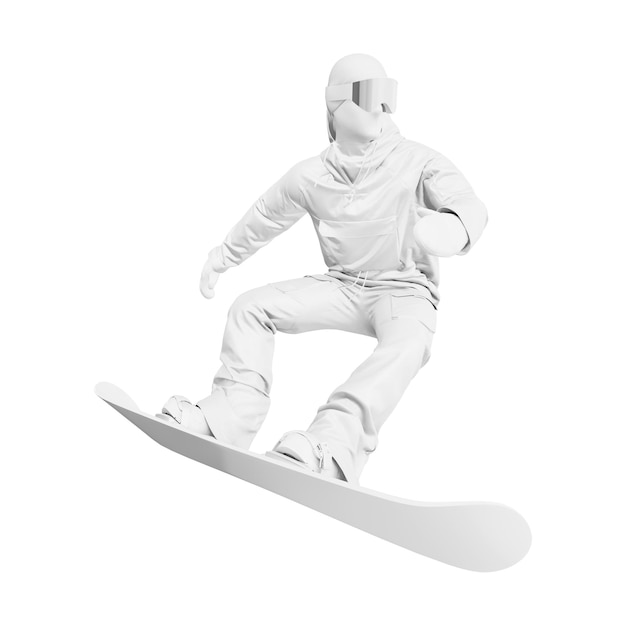 une illustration de snowboarder sautant 3d isolée sur un fond blanc