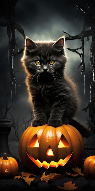 L'illustration sombre du chat d'Halloween Le chat d'halloween Ai a généré une illustration d'Helloween à haute résolution sur fond blanc