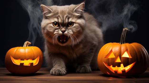 L'illustration sombre du chat d'Halloween Le chat d'halloween Ai a généré une illustration d'Helloween à haute résolution sur fond blanc