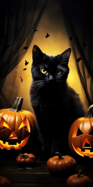 L'illustration sombre du chat d'Halloween Le chat d'halloween Ai a généré une illustration d'Helloween à haute résolution sur fond blanc