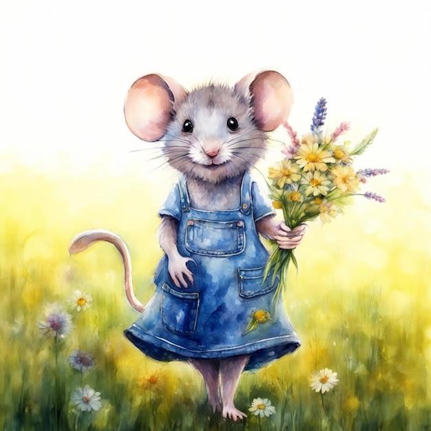 Illustration d'une souris avec des fleurs