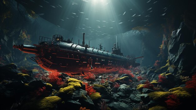 Photo illustration sous-marine fantastique d'un navire