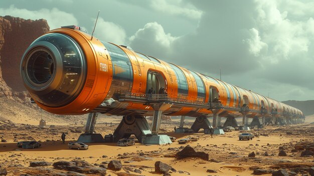 Photo une illustration d'une station hyperloop sur mars