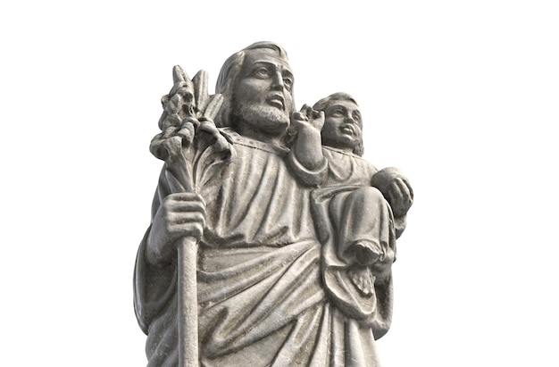 D illustration de la statue du vieux jésus et de l'enfant jésus sur fond blanc