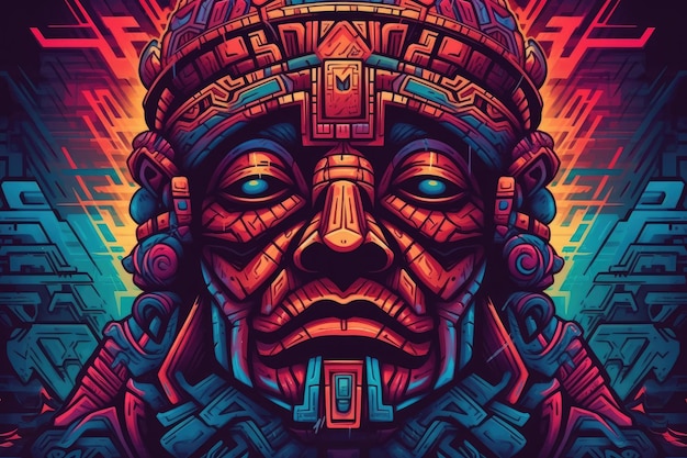 Photo illustration statue visage aztèque coloré héritage ethnique historique traditionnel amérique centrale