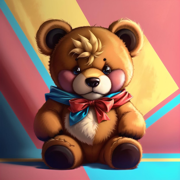 illustration de style années 80 d'un ours en peluche