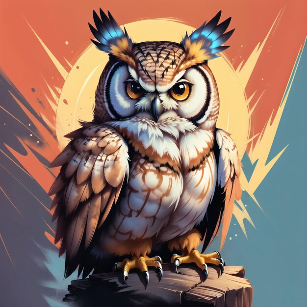 illustration de style années quatre-vingt d'un hibou