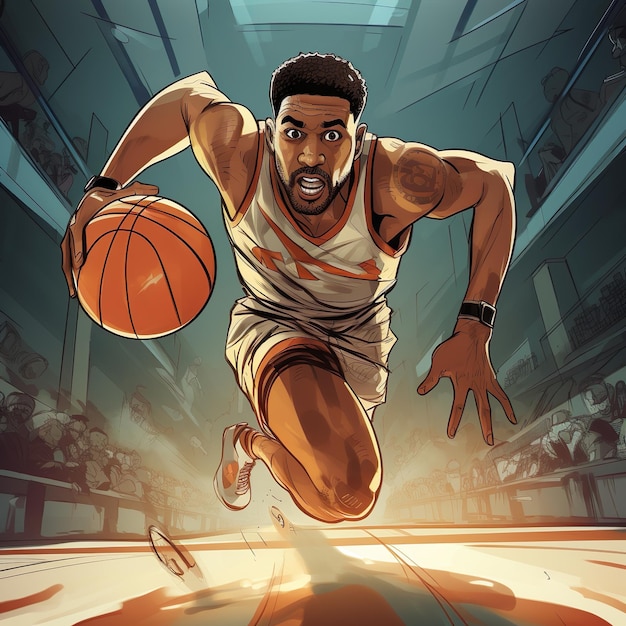 Illustration d'un style bande dessinée de joueur de basket-ball