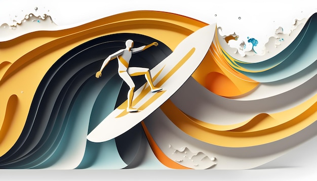 Illustration de style de coupe de papier Planche de surf