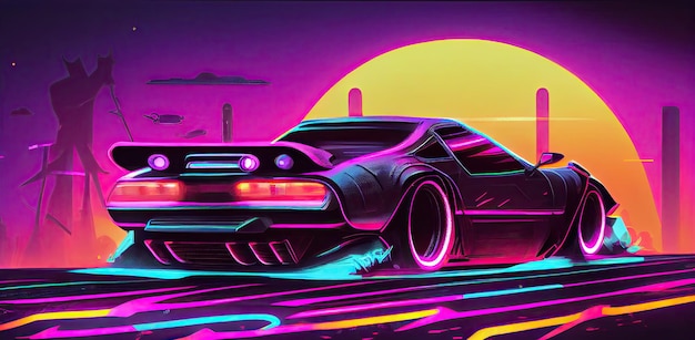 Illustration de style cyberpabk de voiture futuriste design inexistant