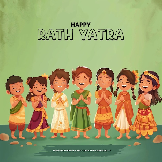 Photo une illustration de style dessin animé d'enfants vêtus de vêtements traditionnels célébrant ratha yatra