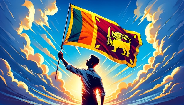 Illustration de style dessin animé d'un homme avec le drapeau du Sri Lanka