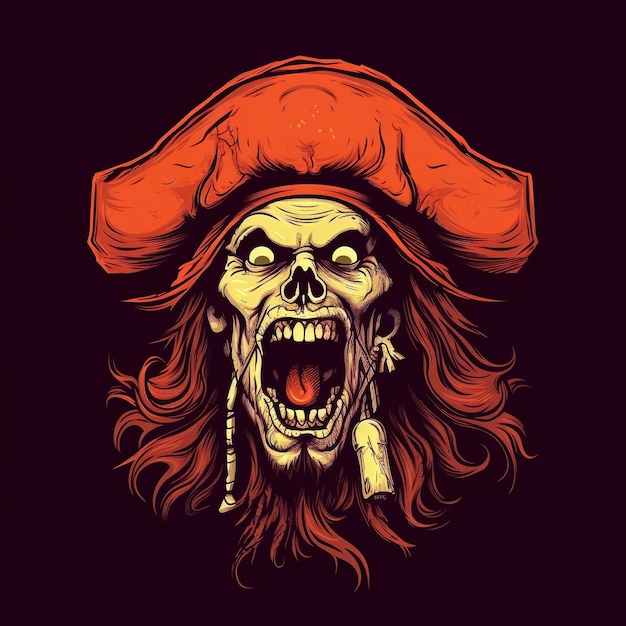 Illustration de style dessin animé d'un logo vectoriel de crâne de style pirate sur un fond solide