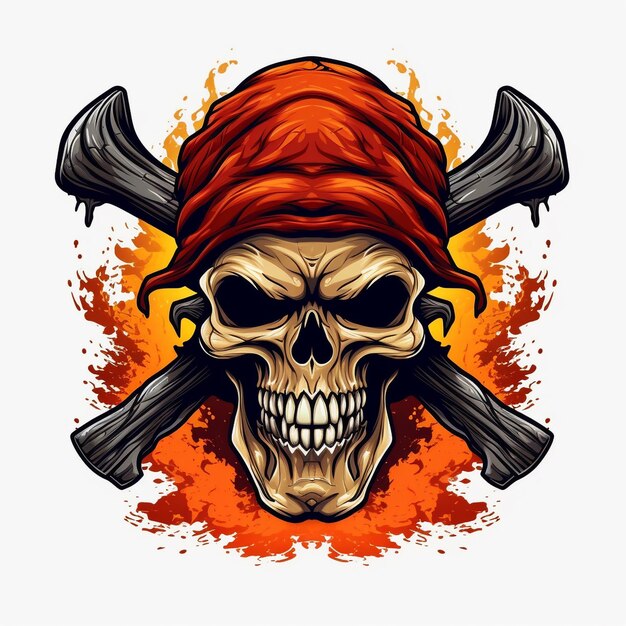 Illustration de style dessin animé d'un logo vectoriel de crâne de style pirate sur un fond solide