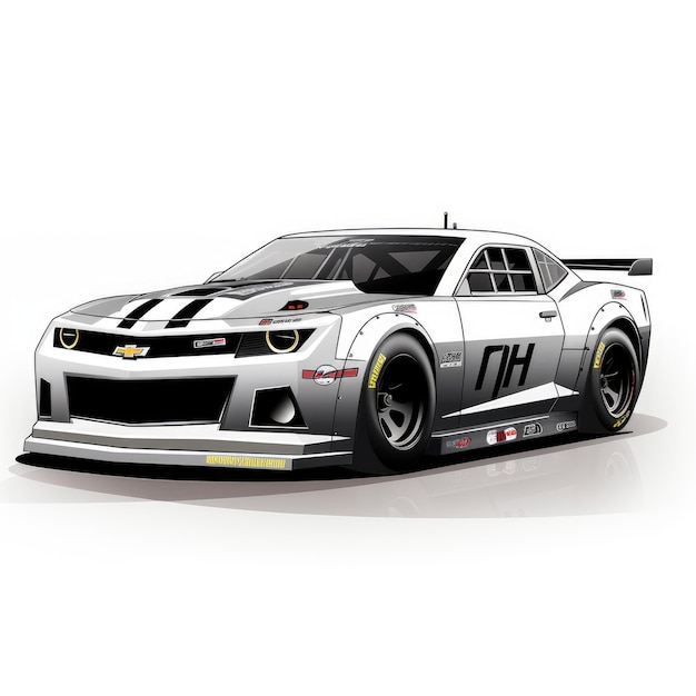 Illustration de style vectoriel noir et blanc de la voiture de course Jeff Gordon NASCAR personnalisée en 34 vue