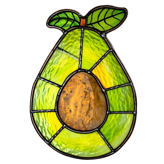 Illustration en style vitrail avec un avocado sur un fond blanc