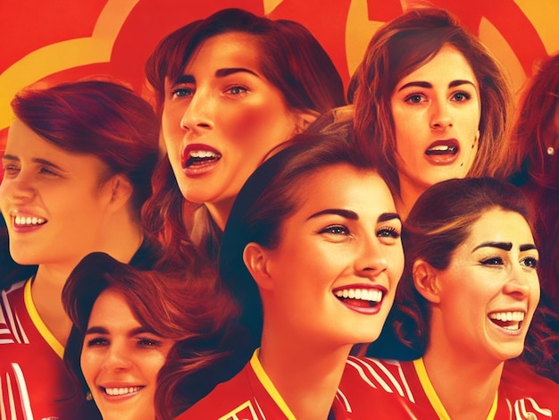 Une illustration stylisée de l'équipe de football féminine espagnole leurs visages remplis de fierté et de joie