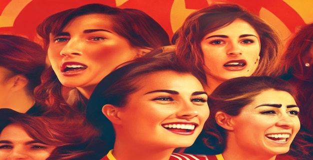 Une illustration stylisée de l'équipe de football féminine espagnole leurs visages remplis de fierté et de joie