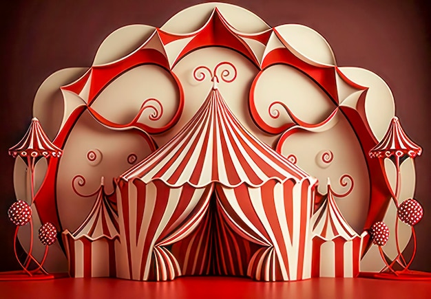 Photo illustration stylisée sur le thème du cirque rouge et blanc et du carnaval