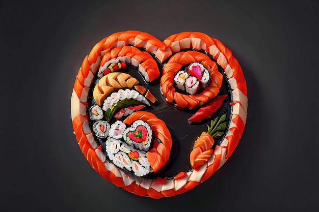 Une illustration de sushi en forme de coeur ai générative
