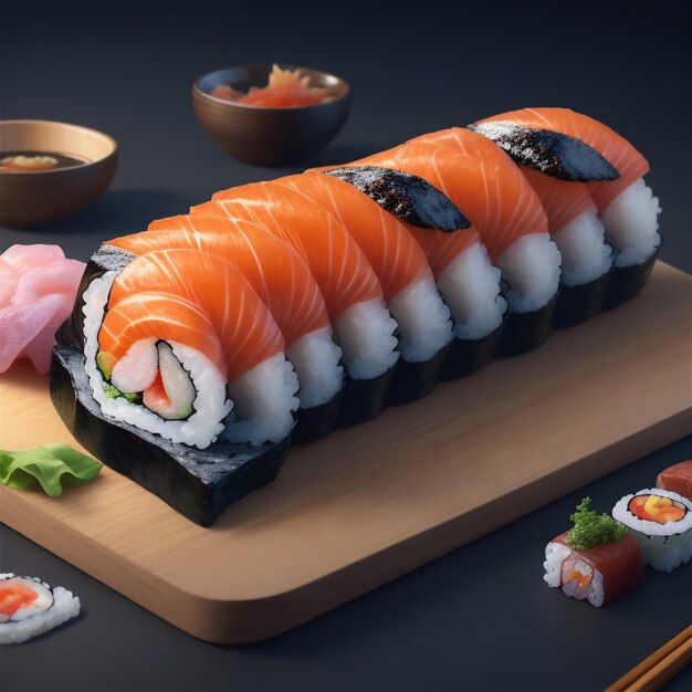 Illustration de sushi gros plan d'un ensemble de sushi sashimi