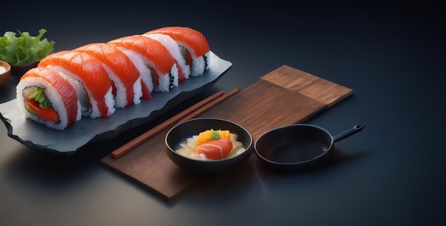 Illustration de sushi gros plan d'un ensemble de sushi sashimi