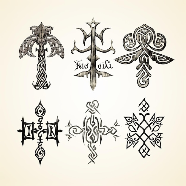 Photo illustration de symboles sacrés tribaux vikings 2x2 et d'une ligne de texte viking