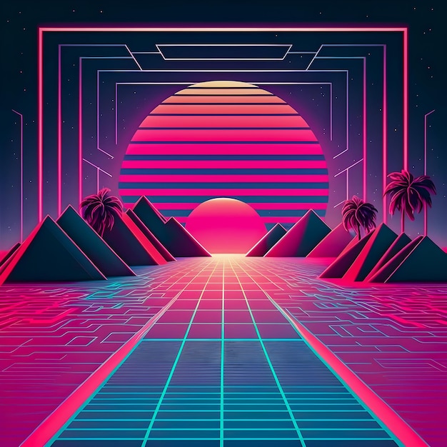 Illustration de synthwave de fond rétro Vaporwave