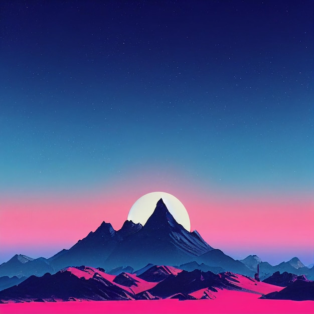 Illustration de synthwave de paysage de montagne Vaporwave