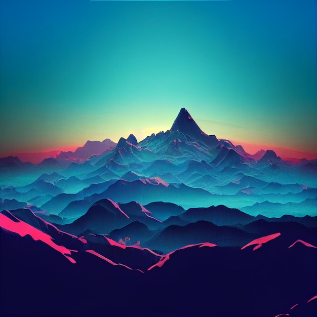 Illustration de synthwave de paysage de montagne Vaporwave