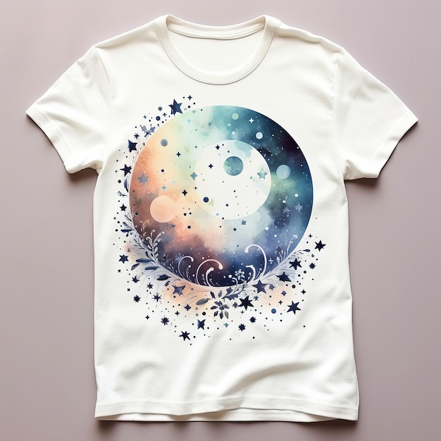 illustration d'un t-shirt d'inspiration céleste mettant en vedette un proche