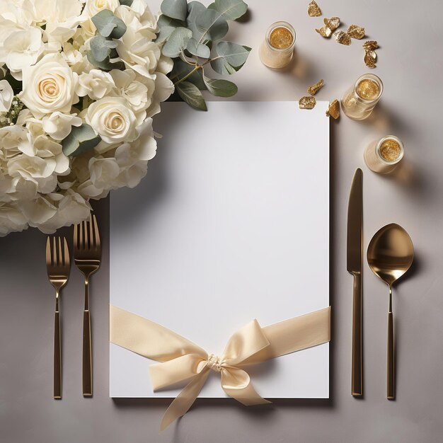 Photo illustration de la table d'anniversaire de mariage festive avec de l'or