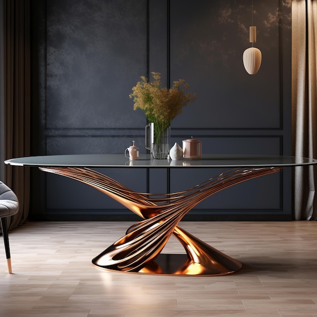 illustration d'une table à manger de style moderne avec pied en métal brillant