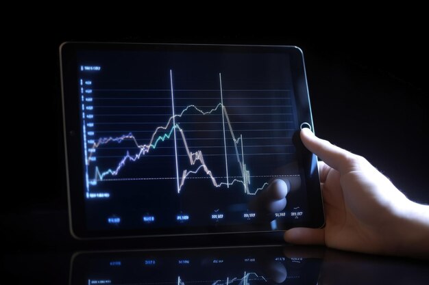 Illustration de la tablette avec graphique à l'écran concept d'analyse de données de la main humaine IA générative