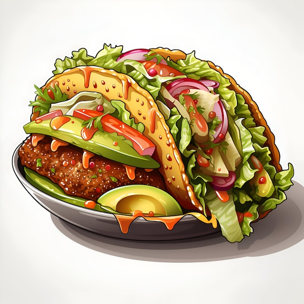 Illustration d'un taco de restauration rapide mexicain avec du guacamole