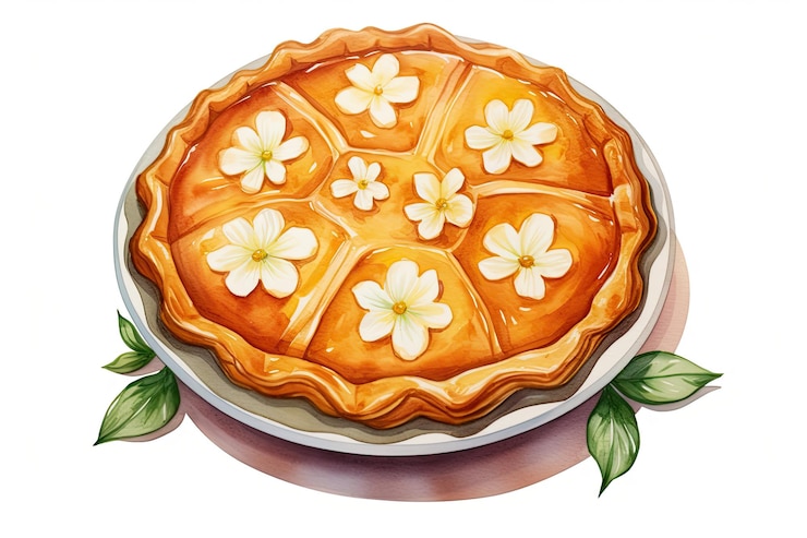 Photo illustration de tarte en aquarelle sur fond blanc