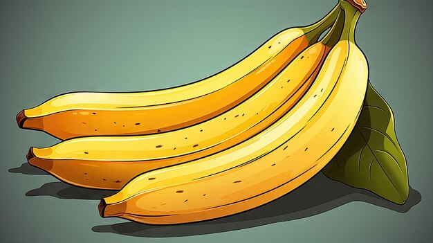 Illustration d'un tas de bananes mûres avec des feuilles sur fond vert