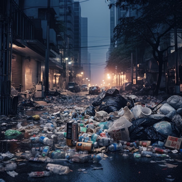 Illustration d'un tas d'ordures dans les rues de la ville ai générative