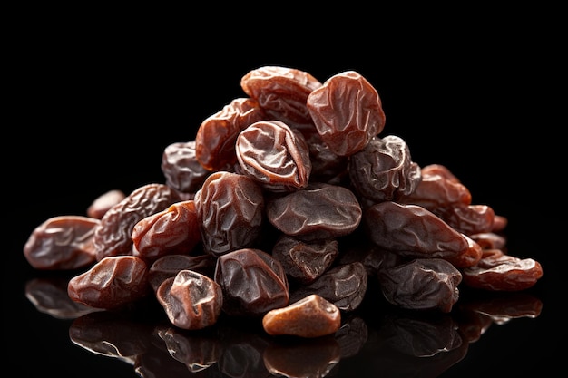 illustration d'un tas de raisins secs sur une surface sombre sur un fond blanc