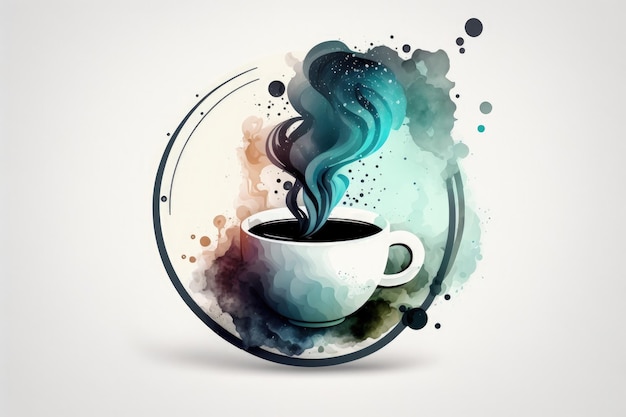 Illustration d'une tasse de café sortant du logo d'icône de vapeur Generative AI
